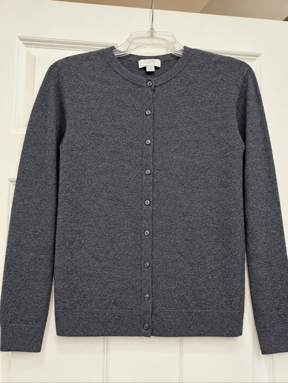 Ann Taylor Women’s Crewneck Button-Down Cardigan - Charcoal Gray